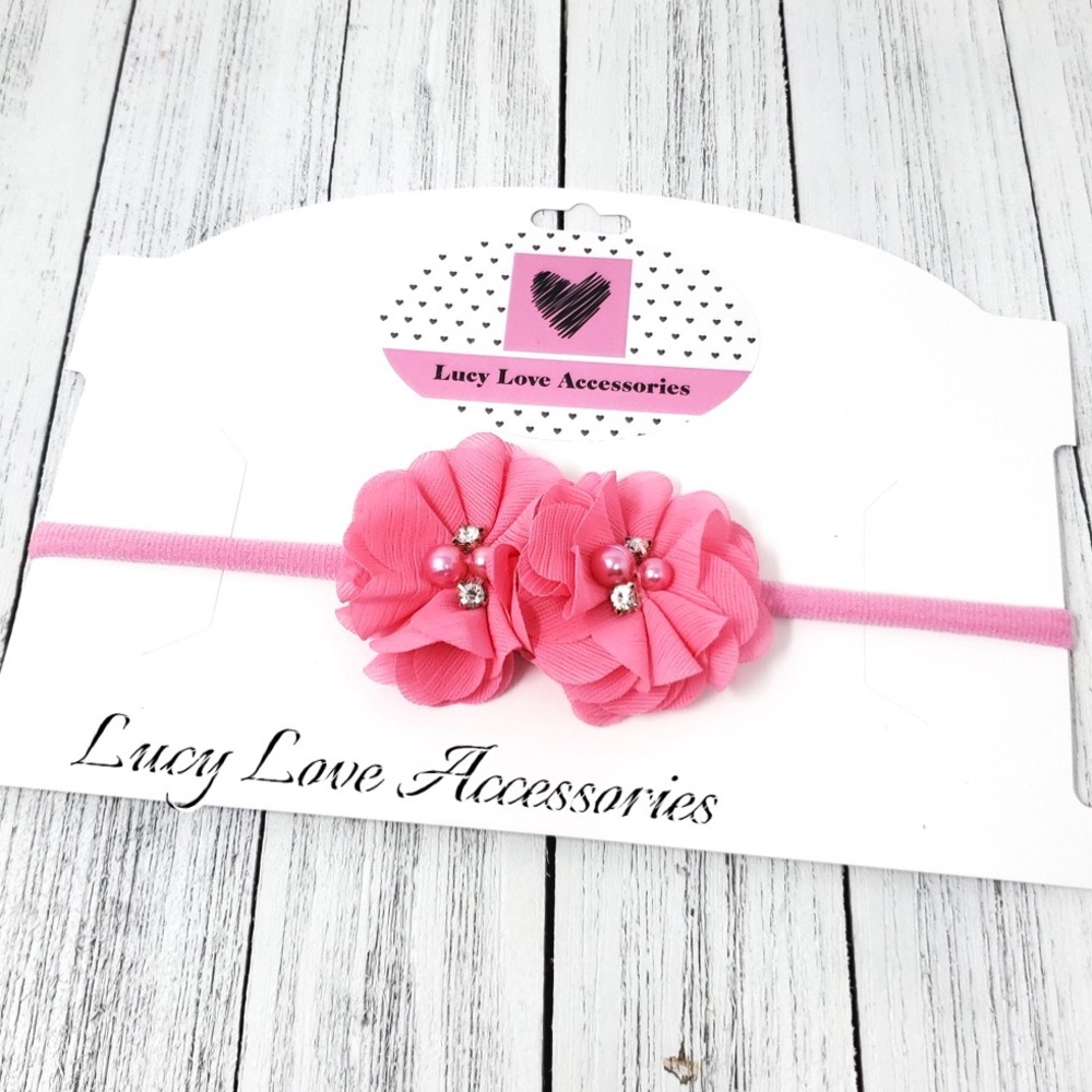 Pink Flower Headband With Center Gemstones!